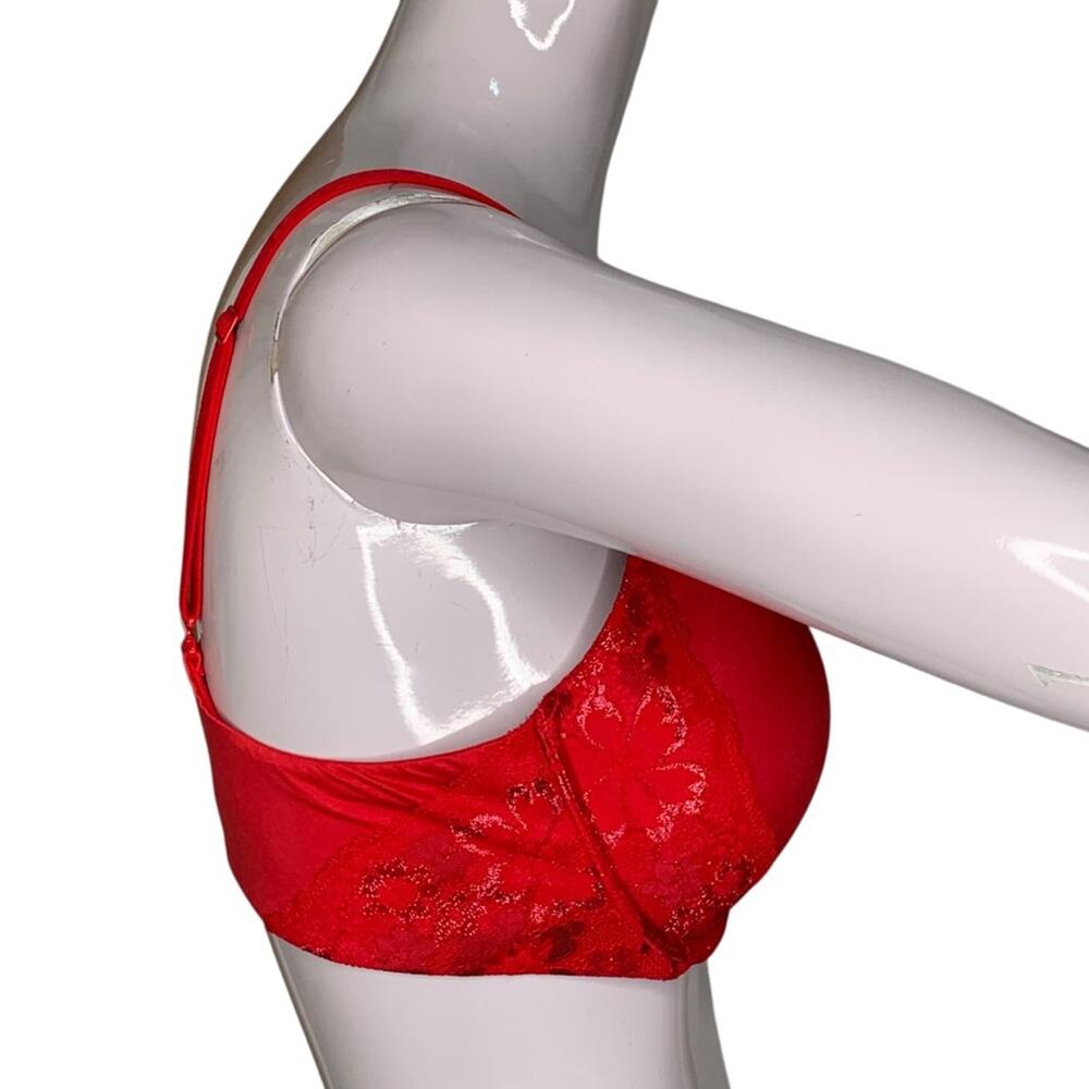 Victoria's Secret Push-Up Satin & Shimmer Lace Red Bra Adjustable Straps Sz 36C - Picture 4 of 10